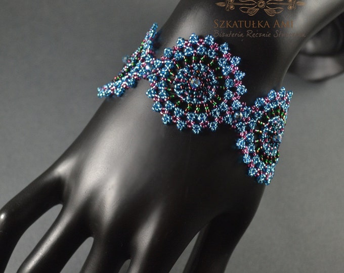 Lace bracelet Blue bracelet bracelet with crystals swarovski crystals woven bracelet elegant bracelet gift for her christmas gift