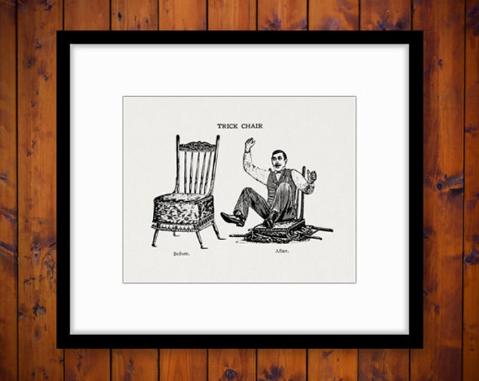 Printable Trick Chair Old Fashioned Cartoon Antique Graphic Download Image Digital Illustration Vintage Clip Art HQ 300dpi No.1801