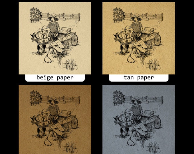 Printable Image Children with Goat Download Antique Digital Graphic Vintage Clip Art Jpg Png Eps HQ 300dpi No.270