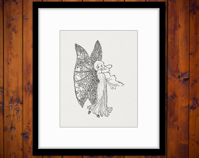 Printable Image Fairy Girl Graphic Download Digital Illustration Antique Clip Art Jpg Png Eps HQ 300dpi No.2383