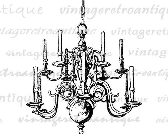 Candle Chandelier Printable Graphic Digital Elegant Image Download Vintage Clip Art Jpg Png Eps HQ 300dpi No.3806