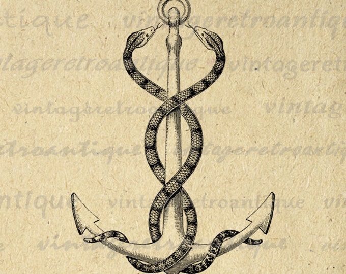 Digital Printable Anchor with Snakes Graphic Navy Ocean Sea Download Image Vintage Clip Art Jpg Png Eps HQ 300dpi No.2223