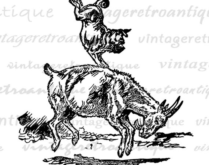 Dog Balancing on the Back of a Goat Printable Digital Graphic Circus Animals Image Download Vintage Clip Art Jpg Png HQ 300dpi No.2601