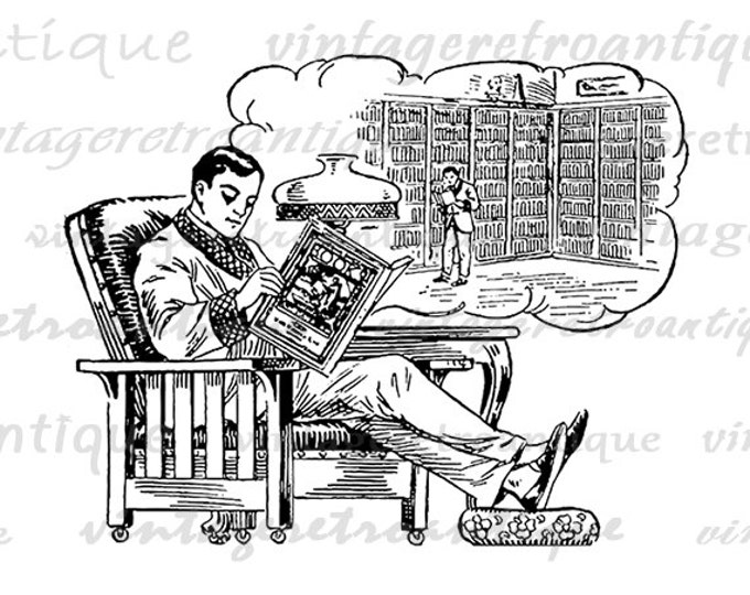 Digital Antique Cartoon Library Printable Download Reading Image Books Graphic Vintage Clip Art Jpg Png Eps HQ 300dpi No.1359