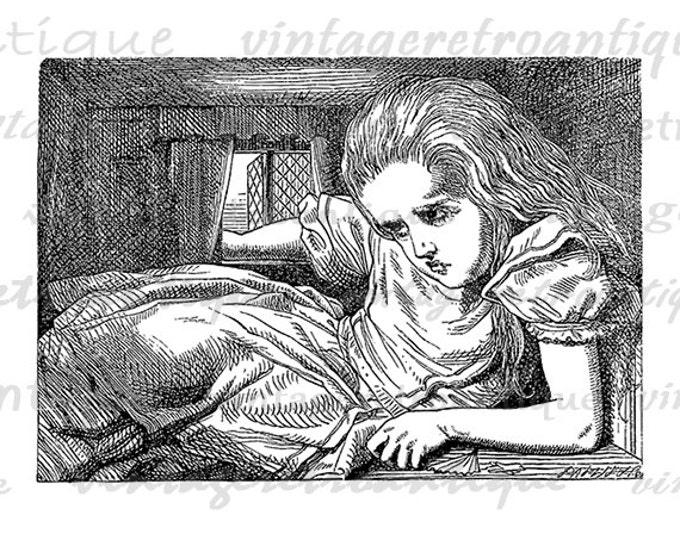 Printable Image Alice in Wonderland Graphic Alice Growing Large Download Digital Vintage Clip Art Jpg Png Eps HQ 300dpi No.022