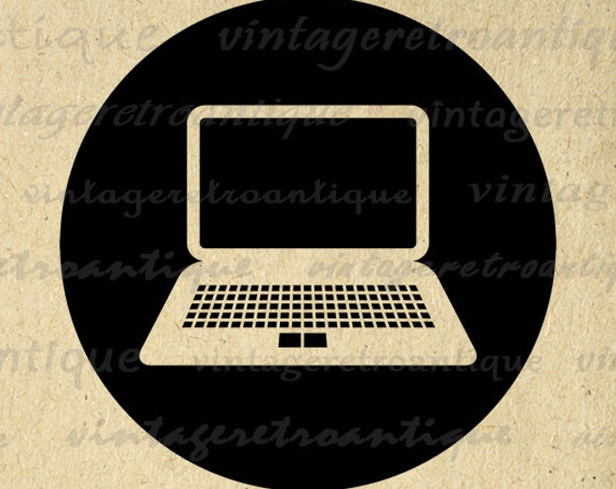 Printable Graphic Laptop Download Laptop Computer Digital Image Illustration Vintage Clip Art for Transfers Printing etc HQ 300dpi No.4522