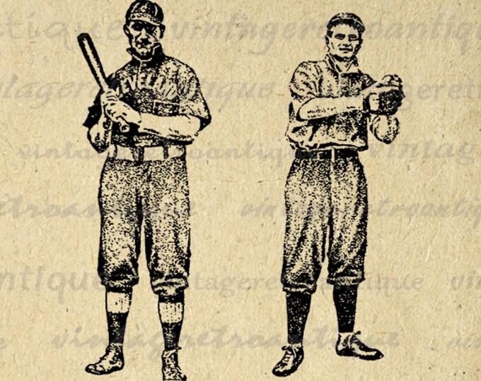 Antique Baseball Players Image Digital Download Vintage Baseball Graphic Sports Printable Clip Art Jpg Png Eps HQ 300dpi No.4250