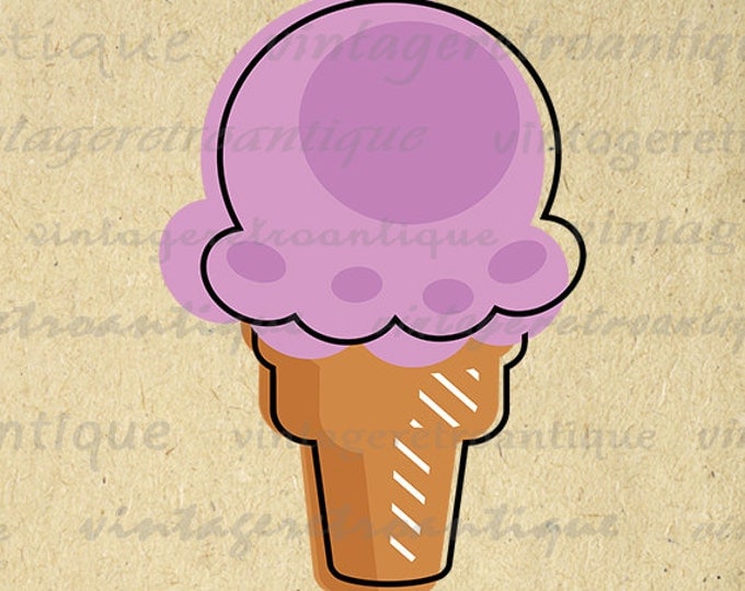 Digital Graphic Retro Style Ice Cream Cone Illustration Download Image Printable Vintage Clip Art HQ 300dpi No.3987