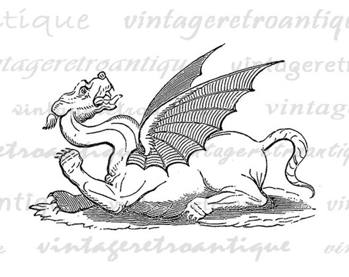 Printable Graphic Dragon Download Image Digital Antique Clip Art Jpg Png Eps HQ 300dpi No.665