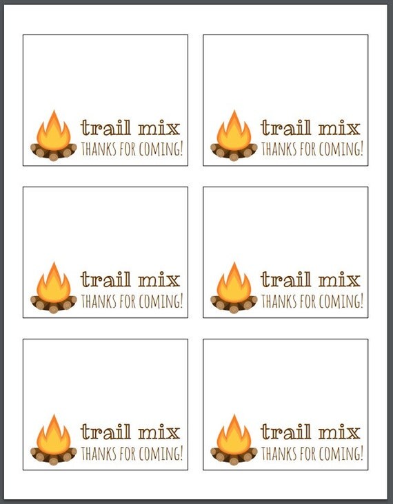 Trail Mix Bag Topper Printable Instant Download Camping