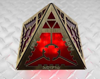 Datacron Mk1 Prop Gold/Red with Light Up LED Base and Remote Control. Similar to SITH JEDI Star Wars Holocron.