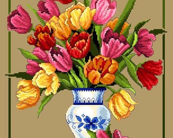 Colorful Summer Tulips -Cross Stitch PDF Pattern