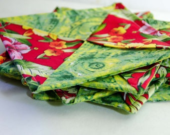 6 Floral Coasters 6" Square Shabby Chic Coaster *Shabby Cottage Coaster * Cottage Chic Coaster * Mug Rug * Coffee Coaster * Folded Coaster