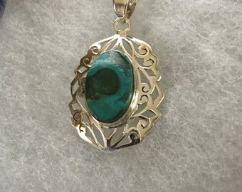 Malachite in Chrysocolla Gemstone Pendant in Sterling SIlver Design