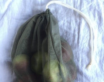 four small green produce bags // made from repurposed tulle/nylon