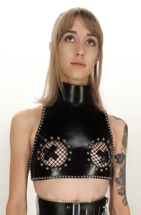 Studded Open Bust Leather Du