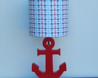 Small Handmade Multi-Colored Anchor/Nautical Theme Drum Lamp Shade