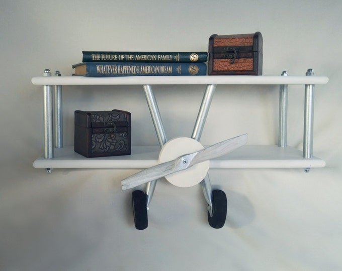 Medium White Airplane Shelf, Airplane Decor, White Airplane, Custom Airplane, Biplane Shelf, Boys room