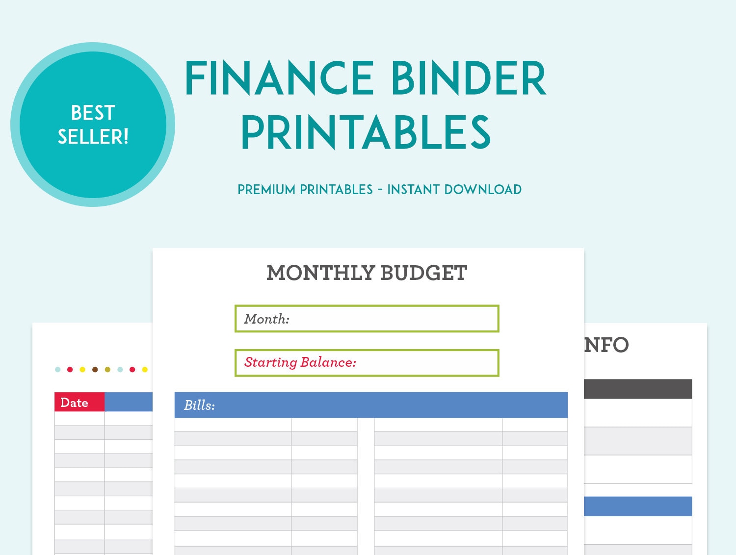 Finance Binder PDF Printable Pages INSTANT by SweetPaperTrail