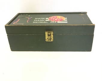 Vintage military box / green wooden box / name rank serial no / storage box / army collectible