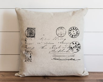 French Postage 20 x 20 Pillow Cover // Everyday // Vintage // Throw Pillow // Gift // Accent Pillow // Cushion Cover