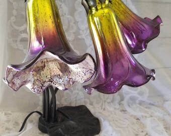 SALE Lily Trumpet Lamp - Accent Lighting - Gooseneck Lily pad Lamp - Art Nouveau style Reproduction Tiffany lily table lamp