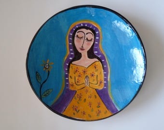 OUR LADY of GUADALUPE Plate, Madonna Plate, 9" Art Plate,