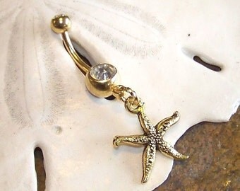 Gold Belly Ring - WHOLESALE Belly Button Ring - Gold Starfish Belly Jewelry - Sea Life Body Jewelry Belly Button Jewelry - Made to Order