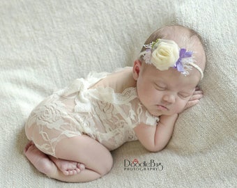 Newborn girl lace romper, baby girl lace props ivory pink mint photo outfit baby girl open back romper props newborn photography lace romper