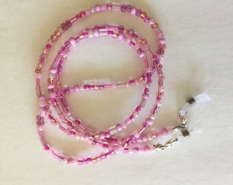 Eyeglass Chain, Czech Pink Glass Beaded Eyeglass Chain, Women's Beaded Eyeglass Chain, Women's Beaded Eyeglass Holder