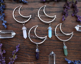 Crescent Moon Hair Clip // Opalite // Rose Quartz // Amethyst // Aventurine // Barrette // Crystal Healing