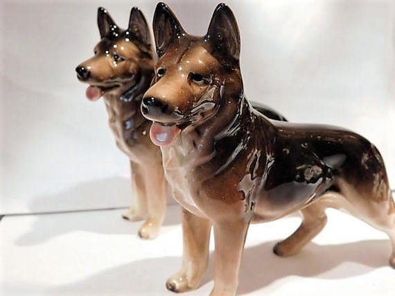 German Shepherd Figurine Dog Porcelain Vintage JAPAN 1940s 40s Collectible Ceramic Pottery Art Deco Animal Lover Home Decor Vet Veterinarian