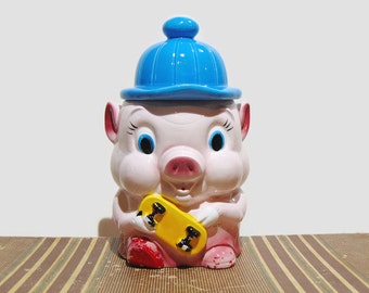 Pig Cookie Jar, Cookie Jar, Pig Kitchen Decor, Ceramic Cookie Jar, Cookie Jar Vintage, Animal Cookie Jar, Vintage Kitchen Canisters, 1960s