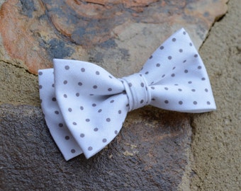 bow tie for boys, bow tie white and grey polka dots