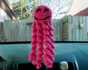 Happy Octopus Car Air Freshener - Crochet Air Freshener Car - Rear View Mirror Air Freshner - Pink Car Freshener - Mother's Day Gift