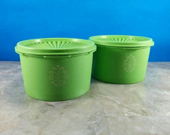 Vintage 1970's Apple Green Tupperware Canisters with Lids - Nice Tight Lids - 4 Piece Set