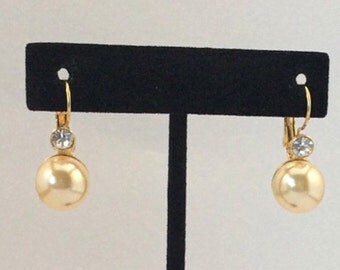 Faux Pearl and Rhinestone Drop Earrings