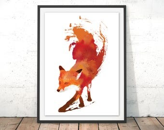 Fox Print, Red Fox Watercolour print with Frame, Fox Art Print, Fox Illustration, Fox Poster Wall Hanging, Kids Print Robert Farkas