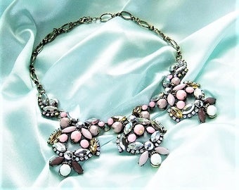 Statement necklace nude necklace pink necklace rhinestone