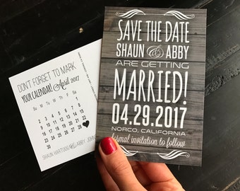 Rustic Save The Date Postcard | Wood | Woodgrain | Boho | Rustic | Announcement | Printable | Digital | Save The Date with Calendar