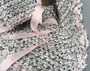 Hand Knitted Scarf, Precious Silver Spring Summer Cowl Wearable Art