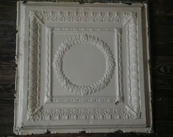CUT OUT CORNERS Vintage antique tin ceiling tile 24" x 24" panel solid nice pieces so many uses. This is for 1 tile.