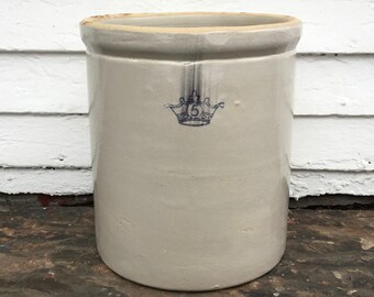 antique crown crock ~ 1900-1920s ~ 5 gallon blue crown crock ~ Ransbottom Brothers crock ~ blue crown pottery ~ farmhouse antique
