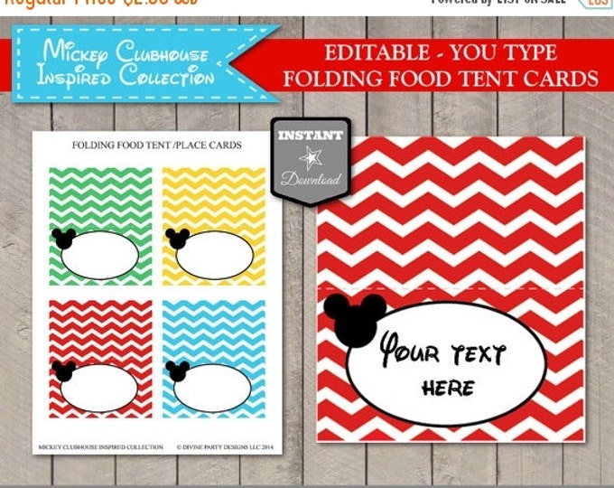 SALE INSTANT DOWNLOAD Mouse Clubhouse Editable Printable Chevron Food Tent Cards /Place Cards / You Type Text / Clubhouse Collection / Item