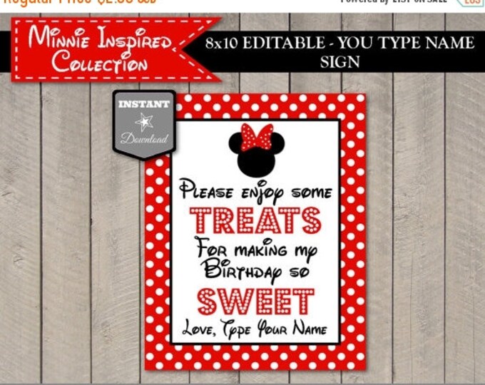 SALE INSTANT DOWNLOAD Editable Red Girl Mouse Sweets 8x10 Party Sign / You Type Name / Red Mouse Collection / Item #1912