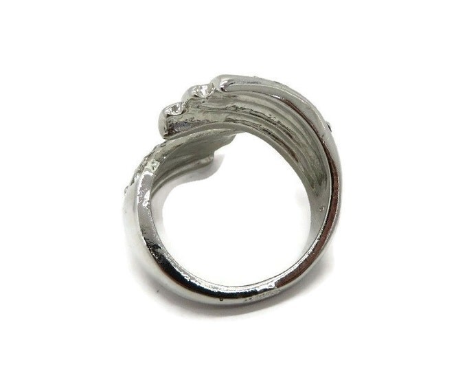 Vintage CZ Wrap Ring, Silver Tone Metal Multi Row CZ Cocktail Ring, Size 8.5