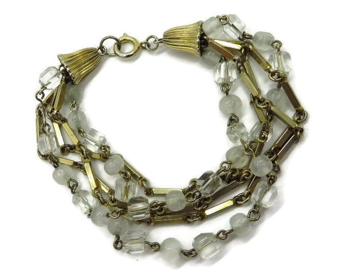 Vintage Beads and Links Bracelet, Clear, Opaque and Goldtone Multistrand Bracelet