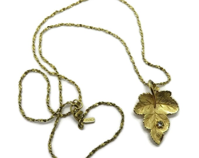 Mont Leaf Pendant, Vintage Gold Tone Leaf Necklace, Signed Monet Jewelry Gift Idea