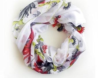 Floral scarf - Boho scarf Tribal scarf Square scarf Unique handmade scarf Turkish scarf Gift for her Christmas gift ideas Oya scarf