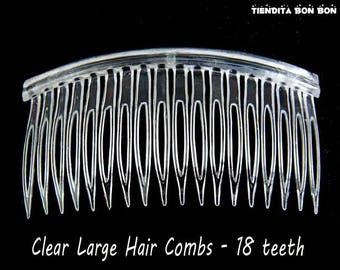 Clear Large Hair Combs - Transparent Acrylic Plastic Comb - 18 teeth - 4" x 2" - Packs of 2, 6, 12, 24, or 50 pieces